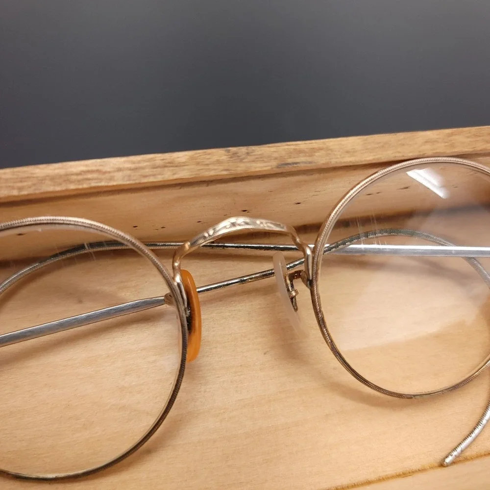 Antique Sischo & Beard Optician Eye Glasses 1/10 12k Gold‎ Wooden Box